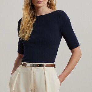 NWT Lauren Ralph Lauren navy blue boatneck top
